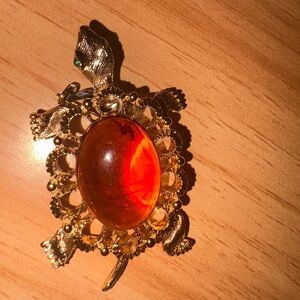 Elegant Gold and Orange Turtle Brooch pin